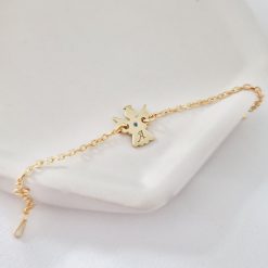 Bratara ingeras - personalizat cu initiala si Piatra pretioasa - Argint 925 placat cu Aur Galben 18K - Cu lantisor fata/baiat-Toate >> Argint 925 >> Bratari Argint Copii >> Noutati