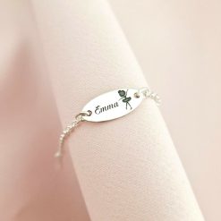 Bratara oval simbol balerina - Nume personalizat - Argint 925 - Cu lantisor fata/baiat-Toate >> Argint 925 >> Bratari Argint Bebelusi >> Noutati