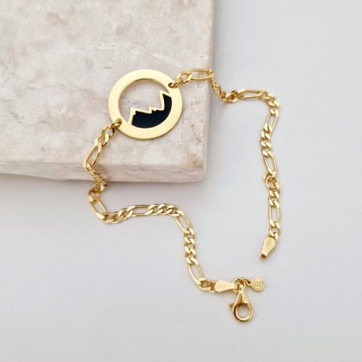 Bratara personalizata - Disc cu munte decupat - Argint 925 placat cu Aur Galben 18K - bratara barbati cu lant-Toate >> Argint 925 >> Bratari Argint >> Noutati