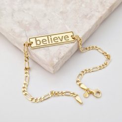 Bratara personalizata - placuta cu text personalizat Believe - Argint 925 placat cu Aur Galben 18K - bratara barbati cu lant-Toate >> Argint 925 >> Bratari Argint >> Noutati
