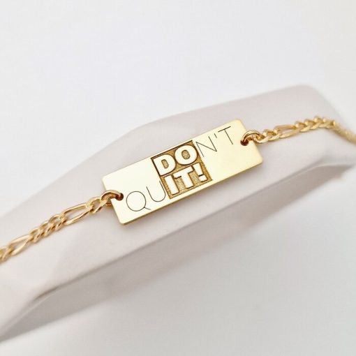Bratara personalizata - placuta cu text personalizat Don't Quit - Argint 925 placat cu Aur Galben 18K - bratara barbati cu lant-Toate >> Argint 925 >> Bratari Argint >> Noutati