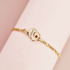 Bratara picioruse - personalizate cu nume si Piatra pretioasa - Argint 925 placat cu Aur Galben 18K - Cu lantisor fata/baiat-Toate >> Argint 925 >> Bratari Argint Copii >> Noutati