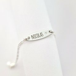 Brățară placuta personalizata cu nume de baiat – Diamant natural - Argint 925 Rodiat - Cu lantisor fata/baiat-Diamante >> Bratari Argint 925 cu Diamant natural >> Noutati