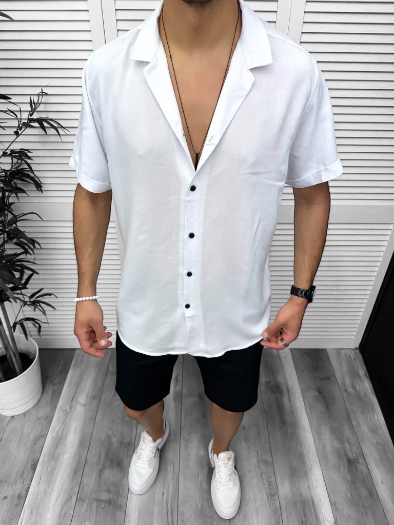Camasa barbati de vara  maneca scurta  alba 13098 D5-2.1-Camasi barbati