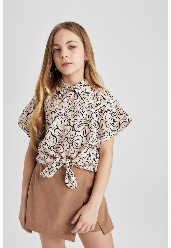Camasa cu model floral - nod frontal si manece ample-FETE/IMBRACAMINTE/Camasi-IMBRACAMINTE/Camasi