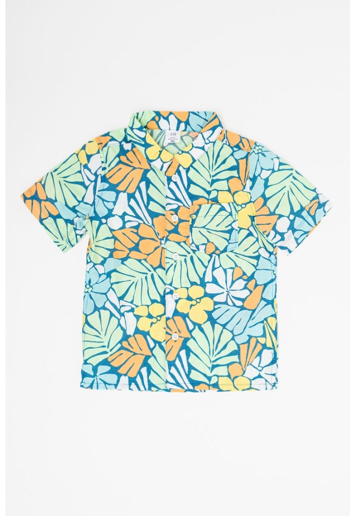 Camasa de bumbac cu imprimeu tropical-FETE/IMBRACAMINTE/Camasi-IMBRACAMINTE/Camasi