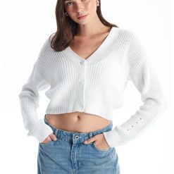 Cardigan crop cu decolteu in V-FEMEI/IMBRACAMINTE/Pulovere si cardigane-IMBRACAMINTE/Pulovere si cardigane
