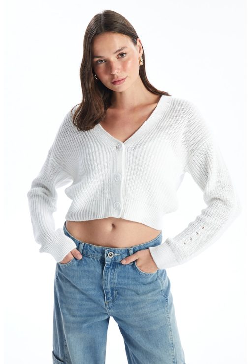 Cardigan crop cu decolteu in V-FEMEI/IMBRACAMINTE/Pulovere si cardigane-IMBRACAMINTE/Pulovere si cardigane