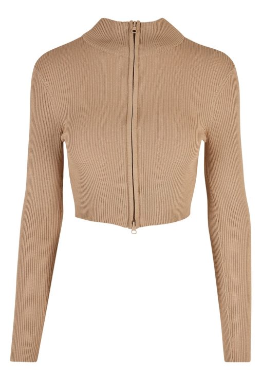 Cardigan crop cu fermoar-FEMEI/IMBRACAMINTE/Pulovere si cardigane-IMBRACAMINTE/Pulovere si cardigane
