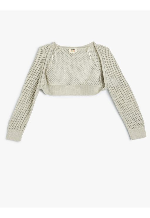 Cardigan crop cu perforatii-FETE/IMBRACAMINTE/Pulovere si cardigane-IMBRACAMINTE/Pulovere si cardigane