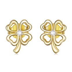 Cercei din argint Golden Four Leaf Clover-Cercei >> Cercei din argint
