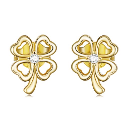 Cercei din argint Golden Four Leaf Clover-Cercei >> Cercei din argint