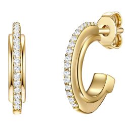 Cercei rotunzi placati cu aur de 14K si decorati cu zirconia-FEMEI/GENTI SI ACCESORII/Bijuterii-GENTI SI ACCESORII/Bijuterii