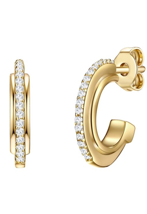 Cercei rotunzi placati cu aur de 14K si decorati cu zirconia-FEMEI/GENTI SI ACCESORII/Bijuterii-GENTI SI ACCESORII/Bijuterii