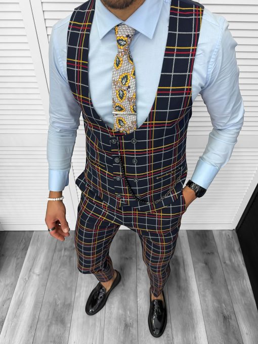 Compleu barbati Vesta + Pantaloni 12787  + Lant si cravata cadou V5-3-Costume barbati > Compleuri barbati