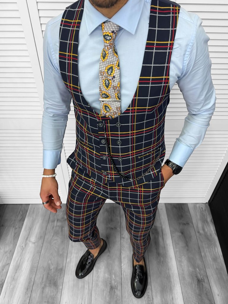 Compleu barbati Vesta + Pantaloni 12787  + Lant si cravata cadou V5-3-Costume barbati > Compleuri barbati