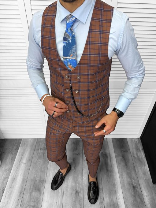 Compleu barbati Vesta + Pantaloni 13152 + Lant si cravata cadou-Costume barbati > Compleuri barbati