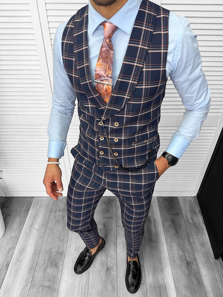 Compleu barbati Vesta + Pantaloni 13153 + Lant si cravata cadou-Costume barbati > Compleuri barbati
