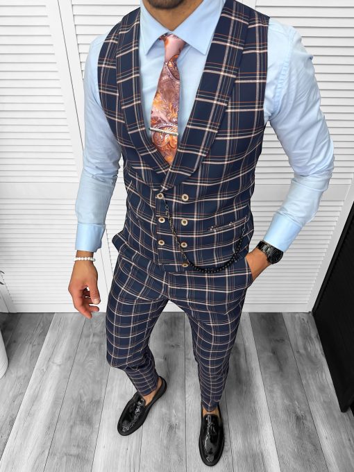 Compleu barbati Vesta + Pantaloni 13153 + Lant si cravata cadou D5-5.3-Costume barbati > Compleuri barbati