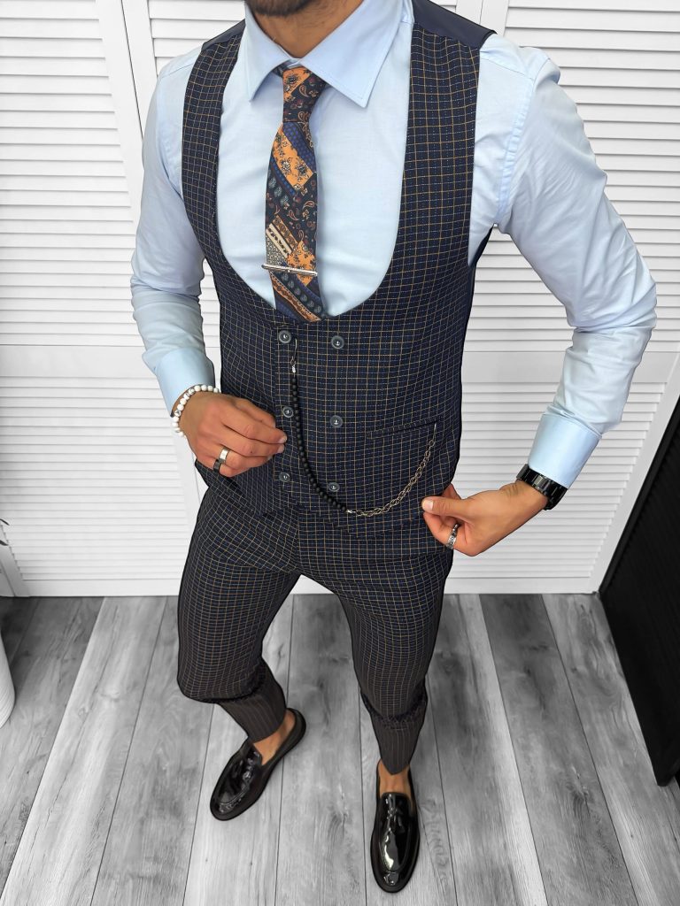 Compleu barbati Vesta + Pantaloni 13154 + Lant si cravata cadou 41-3.3-Costume barbati > Compleuri barbati
