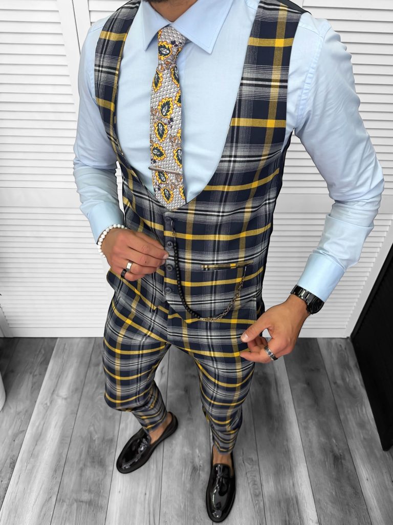 Compleu barbati Vesta + Pantaloni 13155 + Lant si cravata cadou 25-3.1-Costume barbati > Compleuri barbati