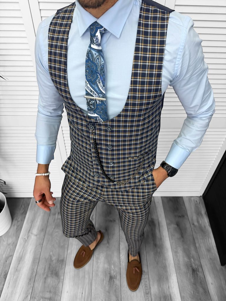 Compleu barbati  Vesta + Pantaloni B4177 Lant si cravata cadou V3-4-Costume barbati > Compleuri barbati
