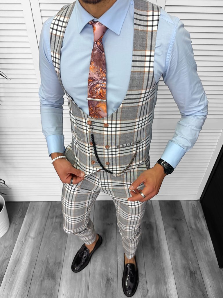 Compleu barbati  Vesta + Pantaloni  Lant si cravata cadou B4034-Costume barbati > Compleuri barbati