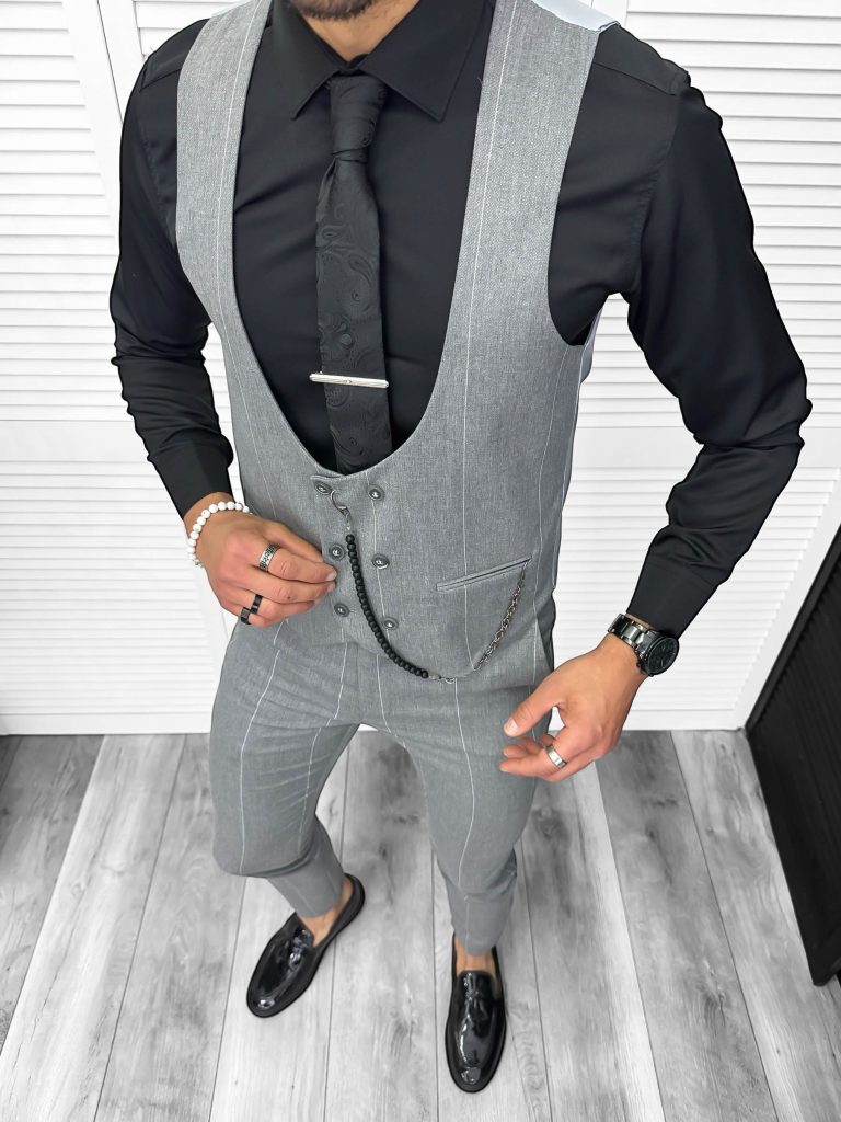 Compleu barbati  Vesta + Pantaloni  Lant si cravata cadou B4184-Costume barbati > Compleuri barbati