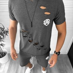 Compleu barbati tricou+pantaloni gri inchis 12775 O2-3.3-Trening