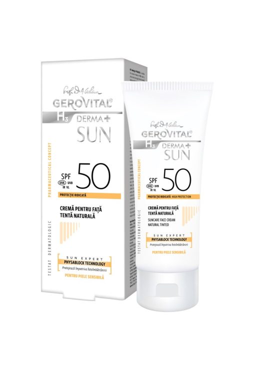 Crema pentru fata  H3 Derma+ Sun - cu SPF 50 - tenta naturala - 50 ml-FEMEI/INGRIJIRE COSMETICA/Produse cosmetice-INGRIJIRE COSMETICA/Produse cosmetice