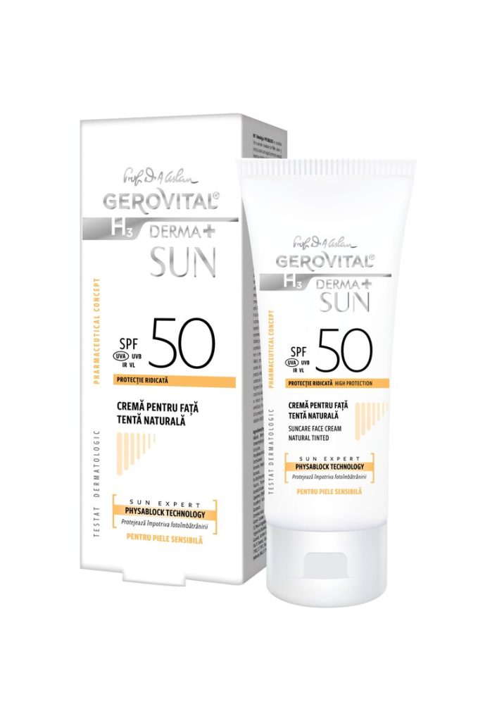 Crema pentru fata  H3 Derma+ Sun - cu SPF 50 - tenta naturala - 50 ml-FEMEI/INGRIJIRE COSMETICA/Produse cosmetice-INGRIJIRE COSMETICA/Produse cosmetice