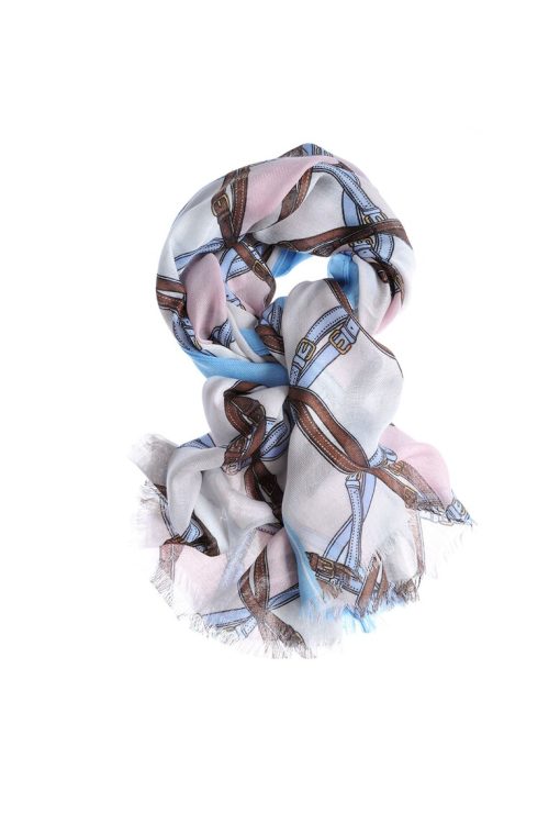 Esarfa bleu din vascoza cu imprimeu multicolor-FEMEI/GENTI SI ACCESORII/Fulare si esarfe-GENTI SI ACCESORII/Fulare si esarfe