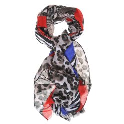 Esarfa cu dungi albastre si model animal print-FEMEI/GENTI SI ACCESORII/Fulare si esarfe-GENTI SI ACCESORII/Fulare si esarfe