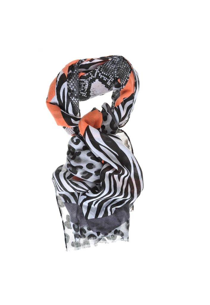 Esarfa cu dungi roz si model animal print-FEMEI/GENTI SI ACCESORII/Fulare si esarfe-GENTI SI ACCESORII/Fulare si esarfe