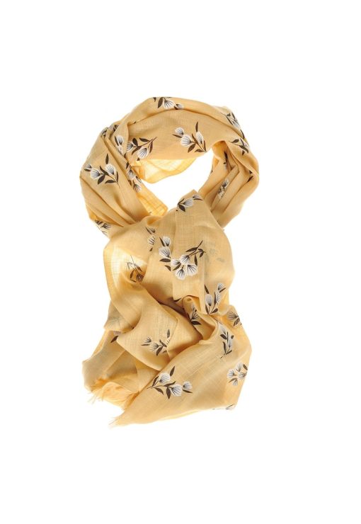 Esarfa din vascoza cu flori de bumbac-FEMEI/GENTI SI ACCESORII/Fulare si esarfe-GENTI SI ACCESORII/Fulare si esarfe