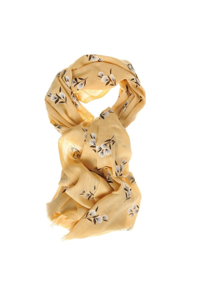 Esarfa din vascoza cu flori de bumbac-FEMEI/GENTI SI ACCESORII/Fulare si esarfe-GENTI SI ACCESORII/Fulare si esarfe