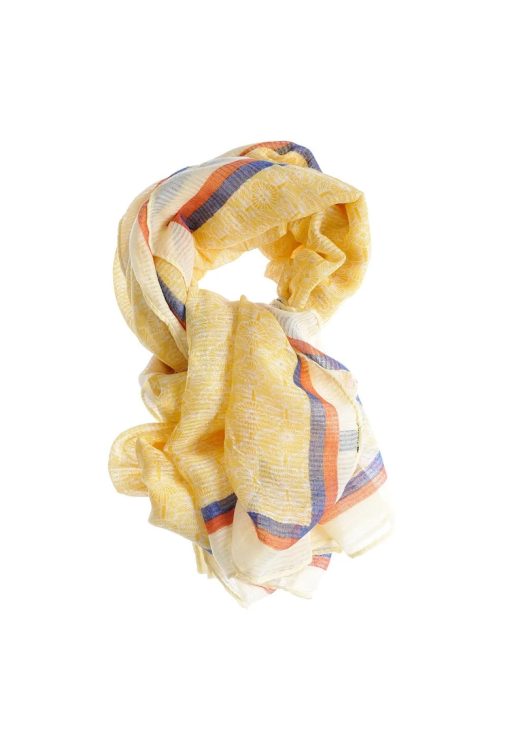 Esarfa galbena cu flori albe-FEMEI/GENTI SI ACCESORII/Fulare si esarfe-GENTI SI ACCESORII/Fulare si esarfe