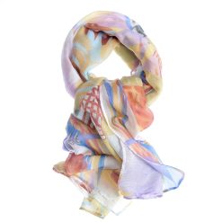 Esarfa galbena din vascoza cu frunze multicolore-FEMEI/GENTI SI ACCESORII/Fulare si esarfe-GENTI SI ACCESORII/Fulare si esarfe
