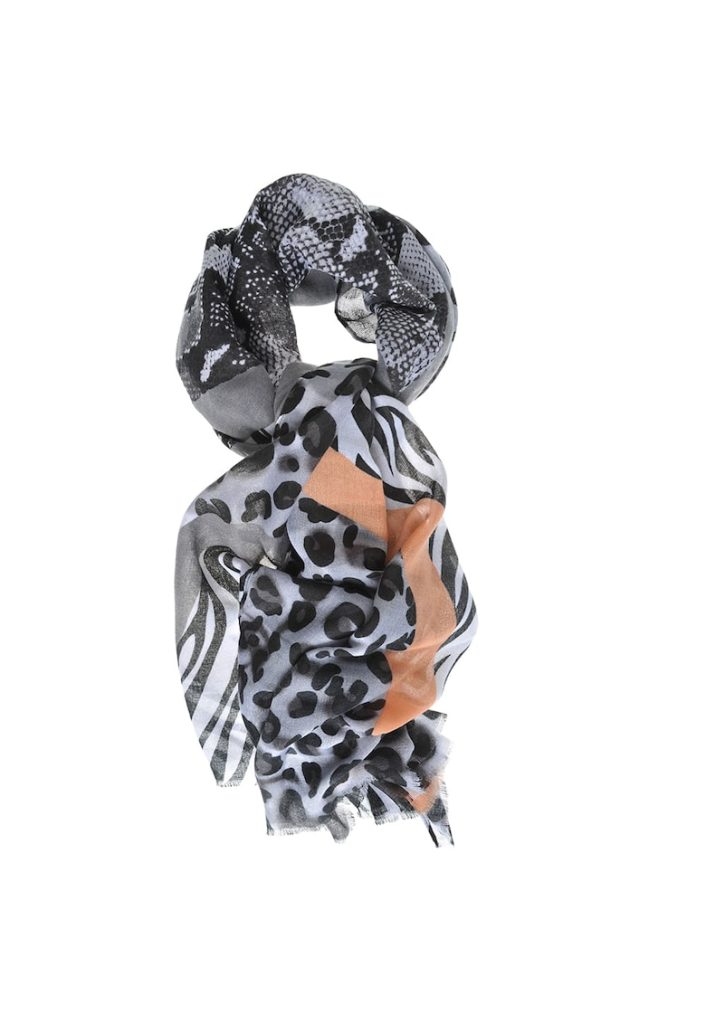Esarfa gri din vascoza cu model animal print-FEMEI/GENTI SI ACCESORII/Fulare si esarfe-GENTI SI ACCESORII/Fulare si esarfe