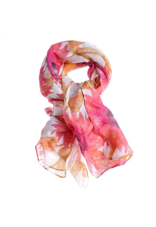 Esarfa rosie din vascoza cu imprimeu floarea soarelui-FEMEI/GENTI SI ACCESORII/Fulare si esarfe-GENTI SI ACCESORII/Fulare si esarfe