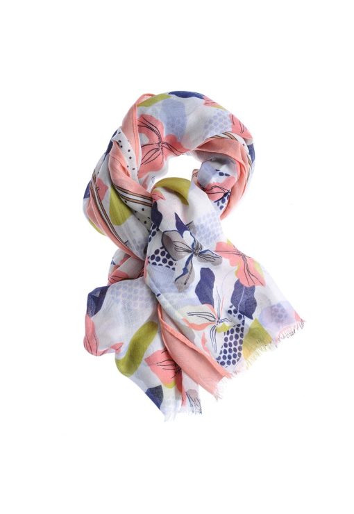 Esarfa roz cu flori multicolore si buline-FEMEI/GENTI SI ACCESORII/Fulare si esarfe-GENTI SI ACCESORII/Fulare si esarfe