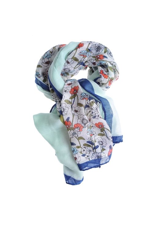 Esarfa verde cu flori multicolore-FEMEI/GENTI SI ACCESORII/Fulare si esarfe-GENTI SI ACCESORII/Fulare si esarfe
