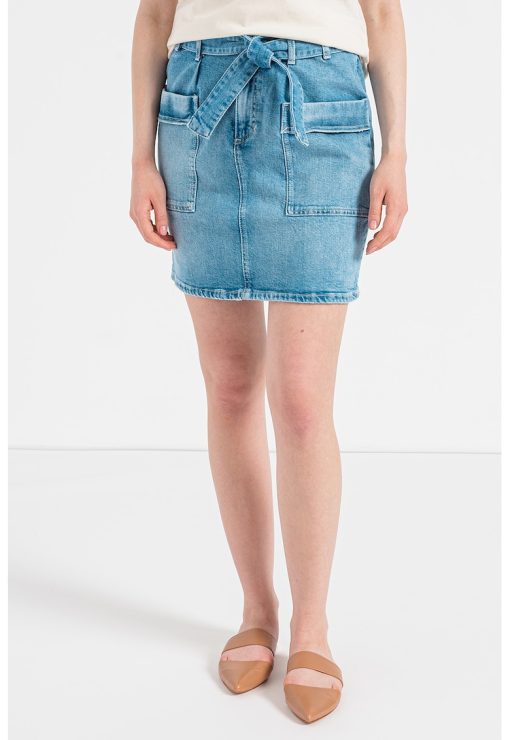 Fusta mini din denim cu buzunare aplicate-FEMEI/IMBRACAMINTE/Fuste-IMBRACAMINTE/Fuste