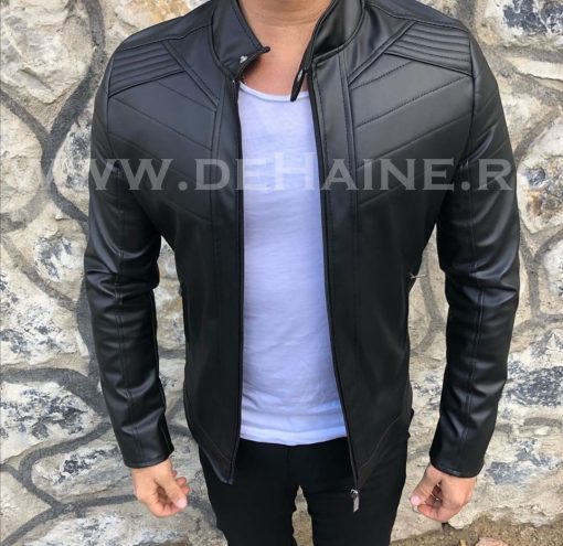 Geaca barbati neagra piele ecologica B2840 Z27-4-Geci barbati > Geci de piele barbati