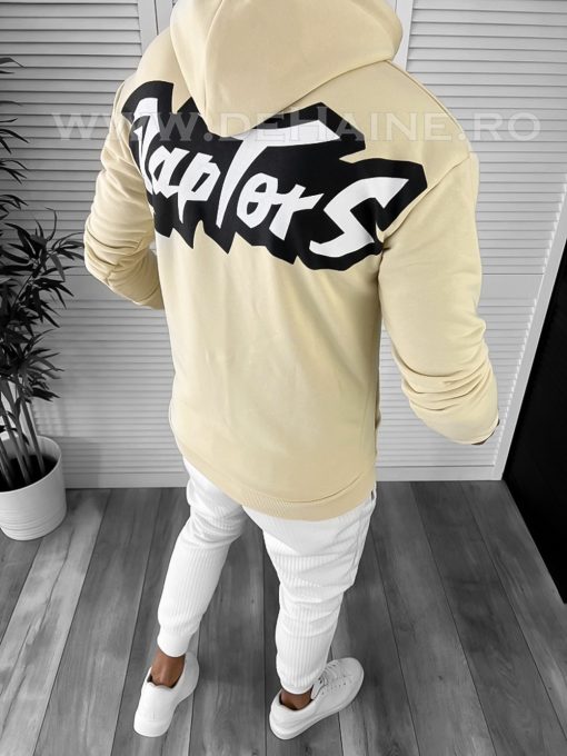 Hanorac barbati bej slim fit cu imprimeu pe spate K093 D5-4.2-Hanorace
