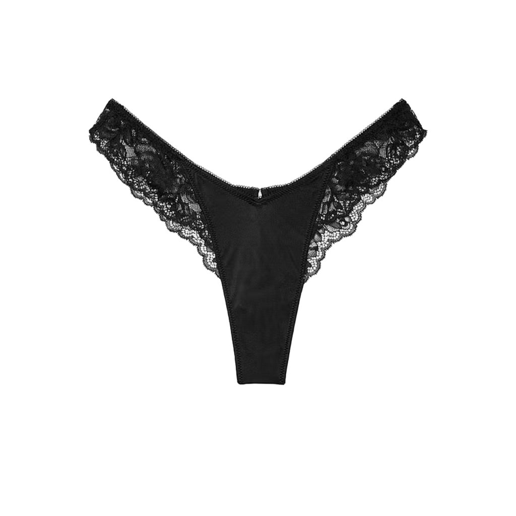 High-waisted thong panties with rose-shaped lace edges l-Imbracaminte-