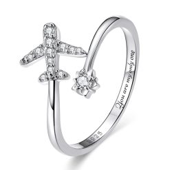 Inel reglabil din argint Sparkling Airplane-Inele >> Inele din argint
