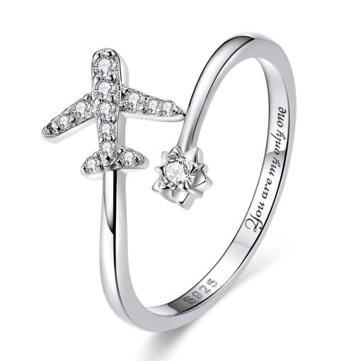 Inel reglabil din argint Sparkling Airplane-Inele >> Inele din argint