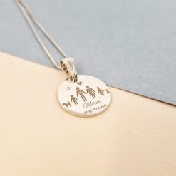 Lantisor cu Diamant Natural - Pandantiv 18 mm cu membri familiei - Mereu impreuna - Argint 925 Rodiat-Diamante >> Lantisoare Argint 925 cu Diamant natural
