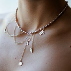 Lantisor cu Perle - Aventura in Cosmos - Model sirag perle rice mov cu lant si pandantive agatate - Argint 925-Colectii >> Comori Perlate
